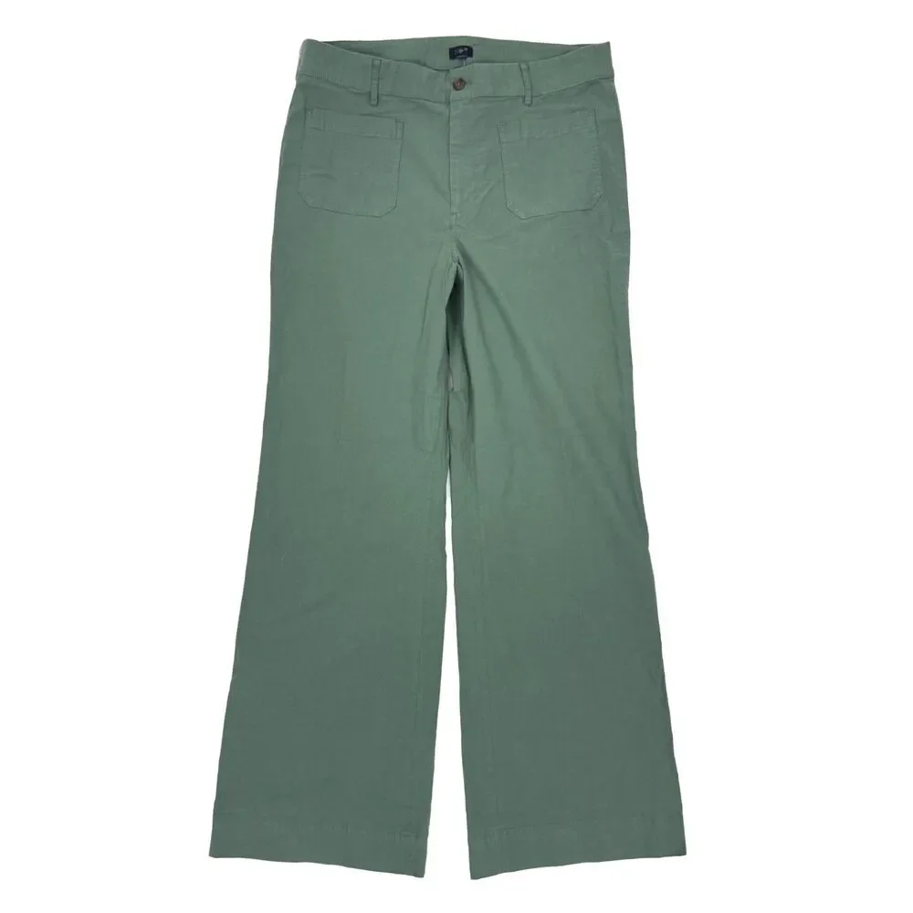J.CREW Lizzie High Rise Linen Cotton Patch Pocket Wide Pant 33T Spinach NWT B93